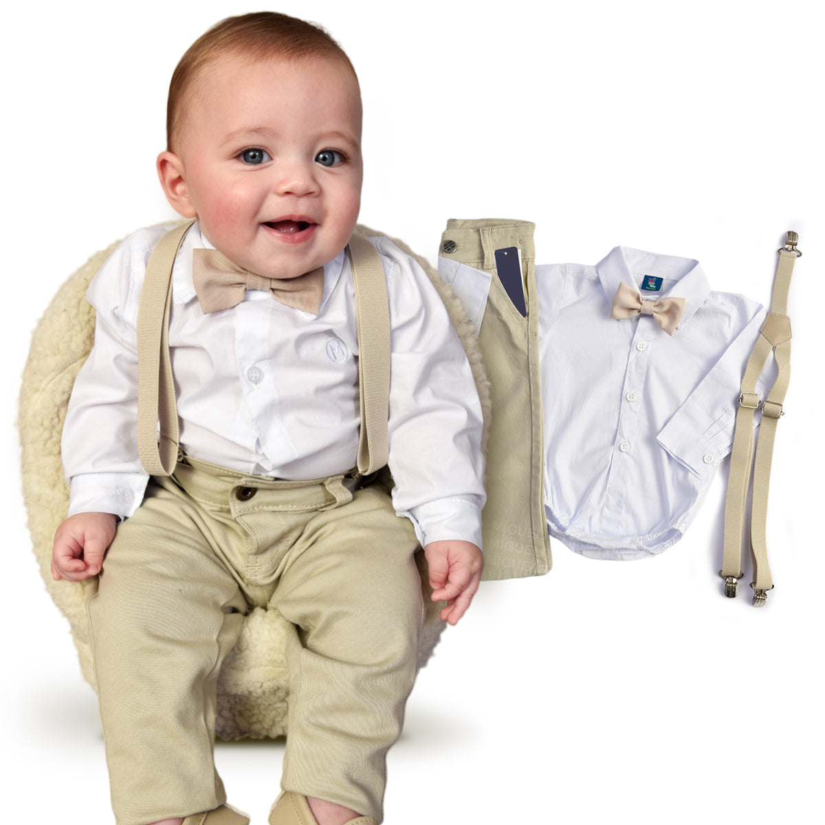 Conjunto Social Infantil Bege Batizado P ao 16 anos