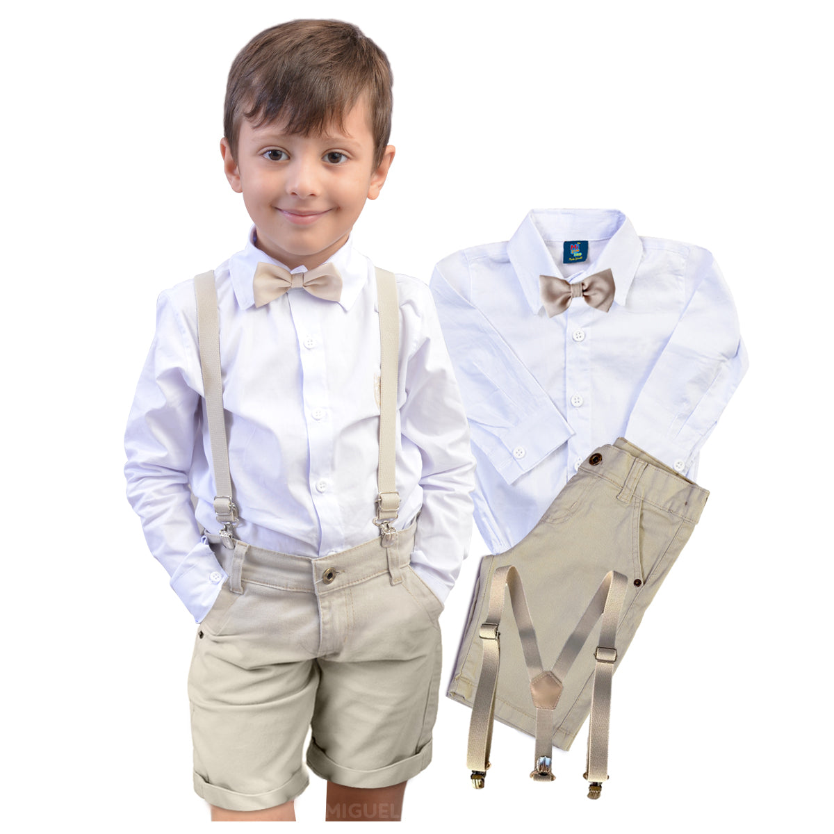 Conjunto Bege Pajem Camisa Manga Longa E Bermuda P ao 16 anos