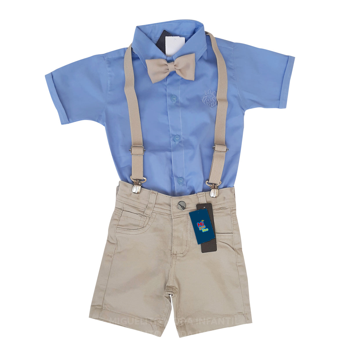 Roupa Pajem Bege com Azul bebê conjunto 4 Peças P ao 8 anos