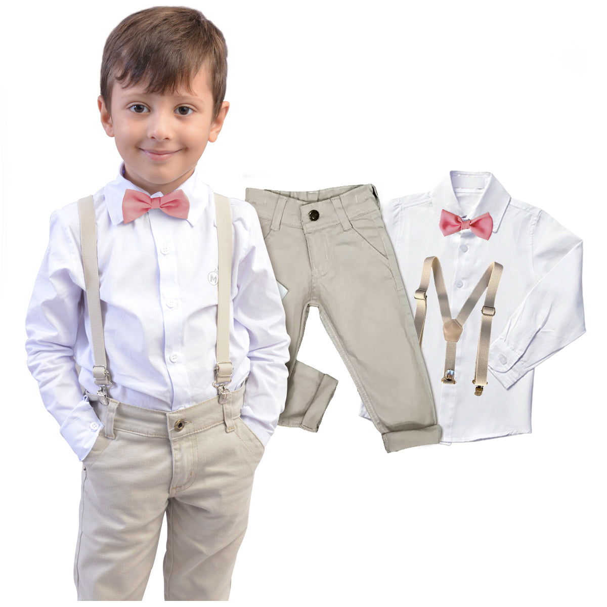 Conjunto Social Bege com Gravata Borboleta várias cores  P ao 16 anos