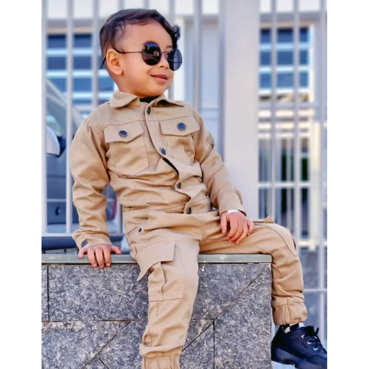 Conjunto com 2 Peças Jaqueta Sarja E Calça Cargo Menino Estiloso 1 ao 8 anos