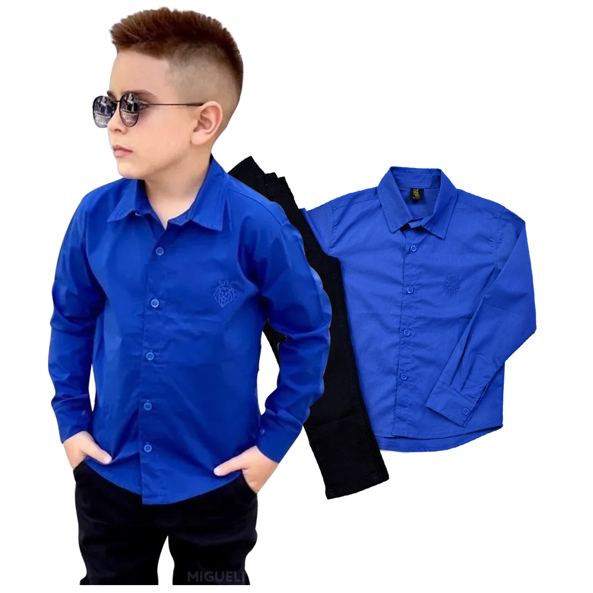 Conjunto Camisa Azul Royal Calça Infantil P ao 8 anos