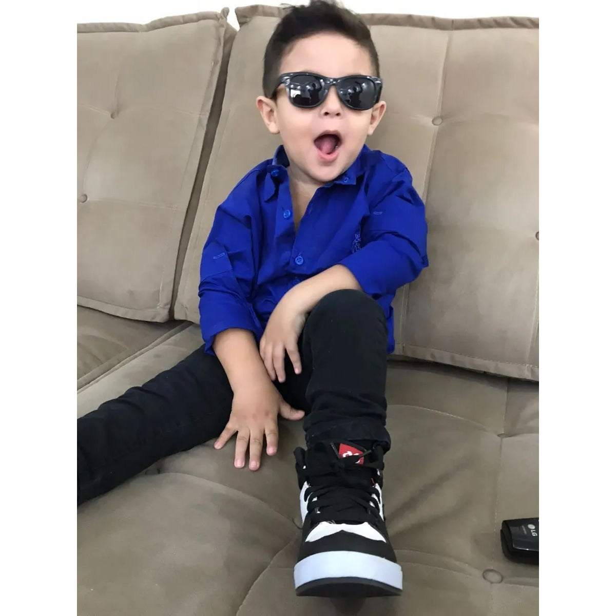 Conjunto Camisa Azul Royal Calça Infantil P ao 8 anos