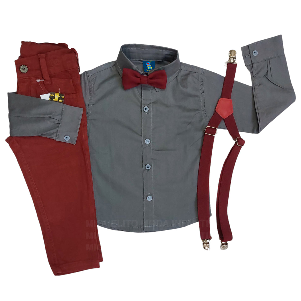 Conjunto Para Formatura e Casamento Antialérgico Marsala + cinza 1 ao 8 anos