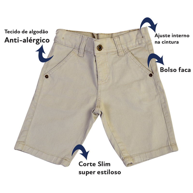 Bermuda Bolso Faca Jeans Sarja Bebe Infantil - Varias Cores