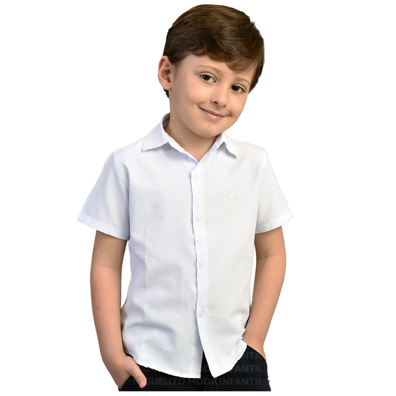 Camisa Branca Social Infantil Manga Curta Algodão