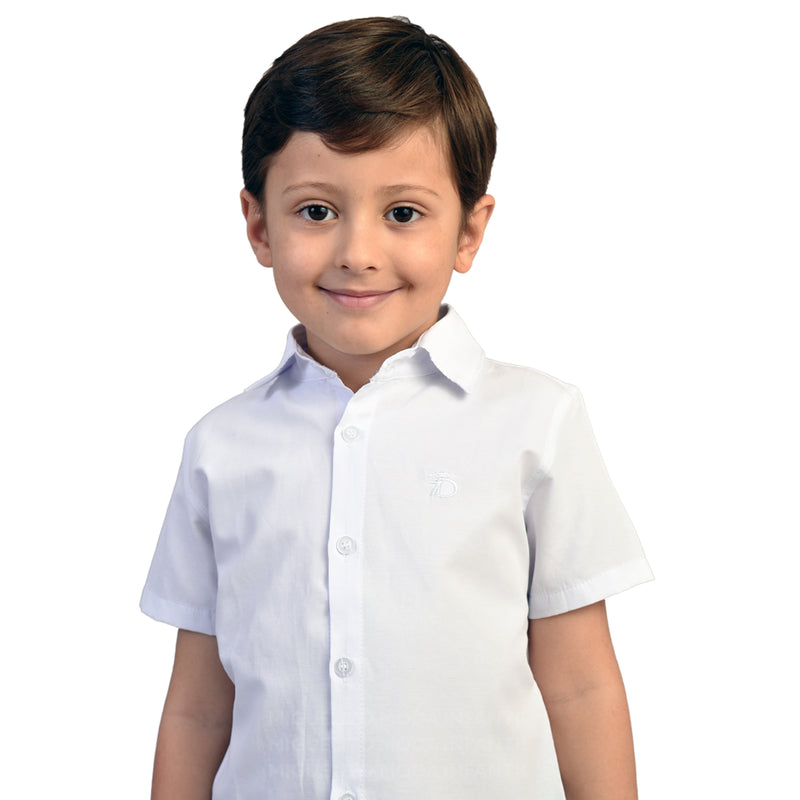 Camisa Branca Social Infantil Manga Curta Algodão
