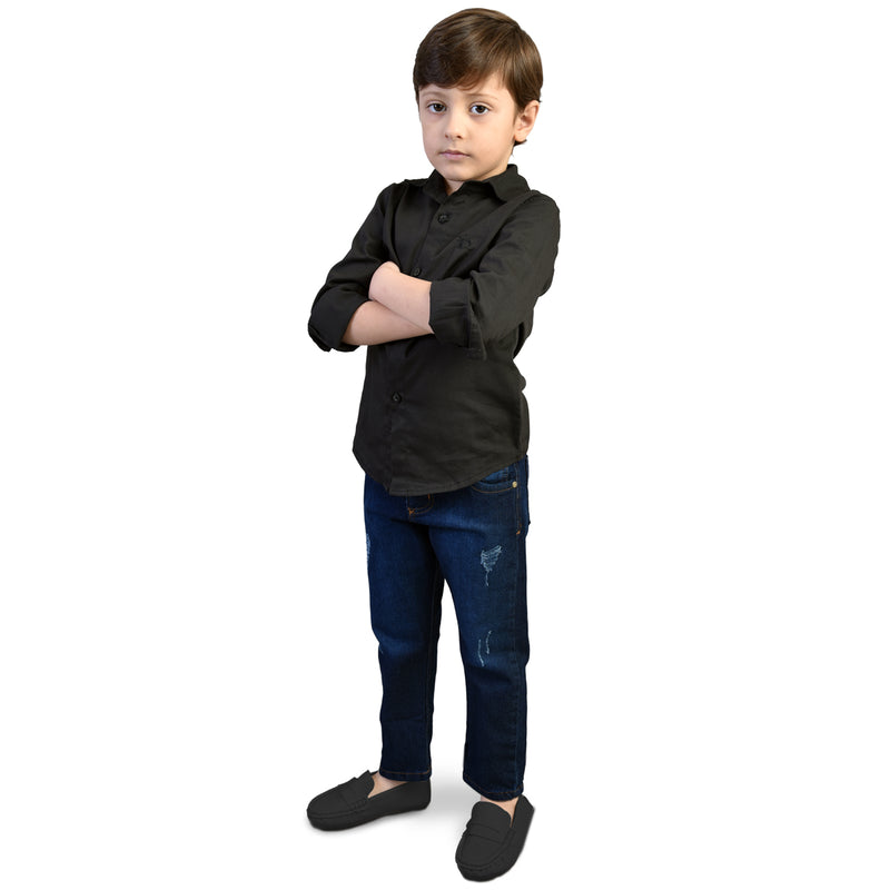 Conjunto Masculino Infantil Camisa Social Azul + Calça Jeans