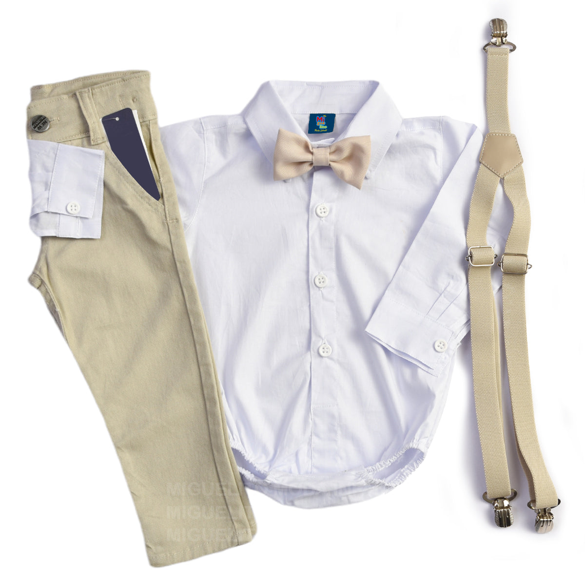 Conjunto Casamento Bege Suspensório e Gravata Várias Cores Infantil