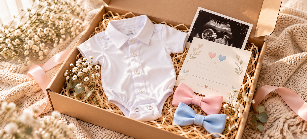 Ideias de lembrancinhas para chá revelação: body, gravata borboleta e kits criativos