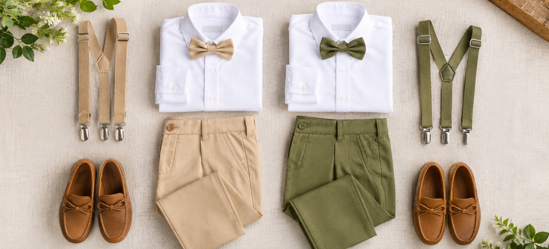 Roupa de pajem para casamento no campo: Como escolher e combinar o tom verde-oliva e bege?