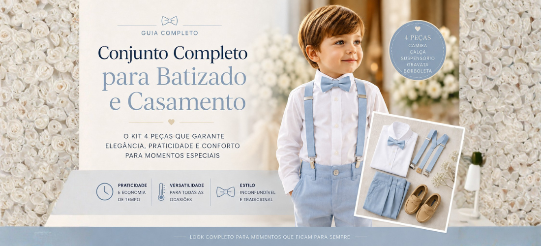 Roupa de Batizado e Pajem: O charme do Conjunto Azul Bebê e Kit 4 Peças