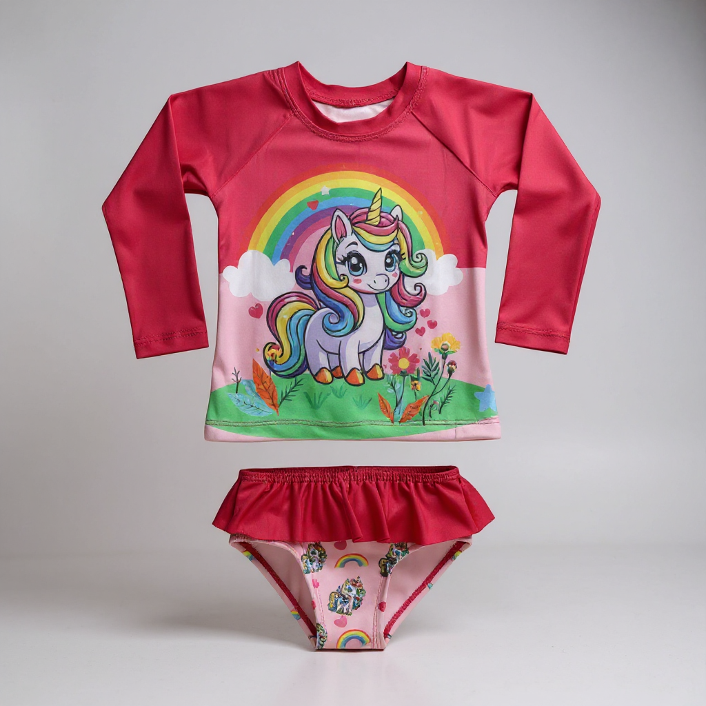 Conjunto Infantil Camisa UV e Calcinha – Moda Praia Menina com Proteção Solar