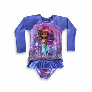 Conjunto Infantil Camisa UV e Calcinha – Moda Praia Menina com Proteção Solar
