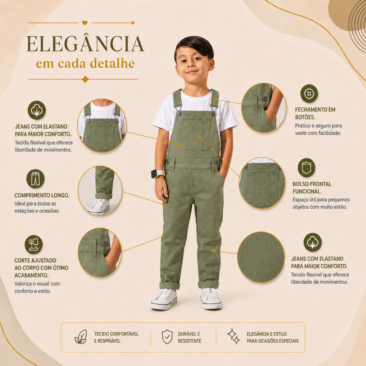 Jardineira Infantil em Sarja