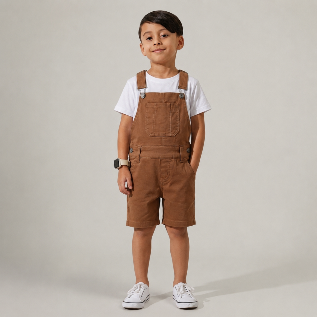 Jardineira Short Infantil Macacão Masculino Menino – cor Caramelo