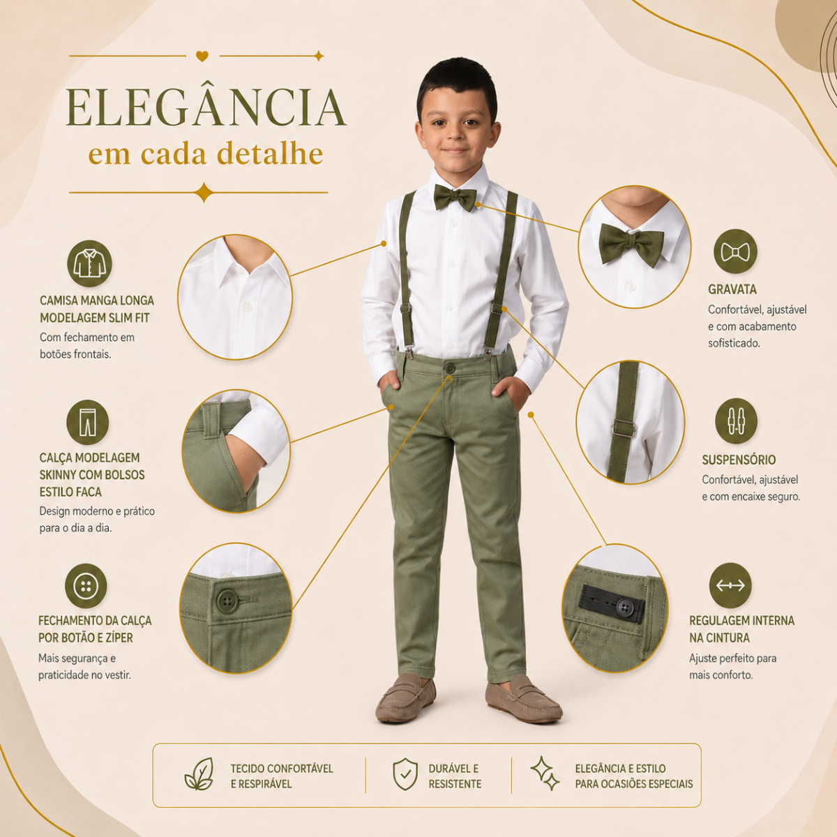 Conjunto Pajem Verde Oliva e Verde Musgo