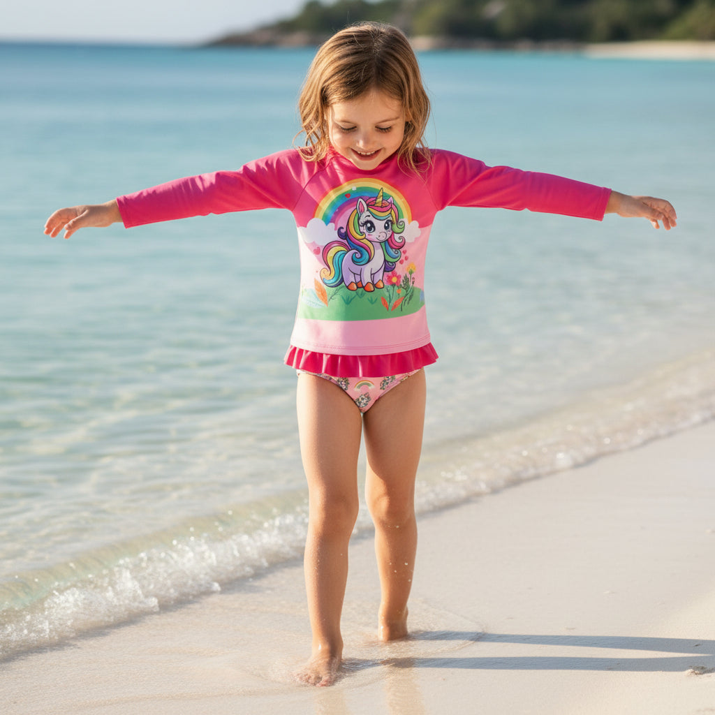 Conjunto Infantil Camisa UV e Calcinha – Moda Praia Menina com Proteção Solar