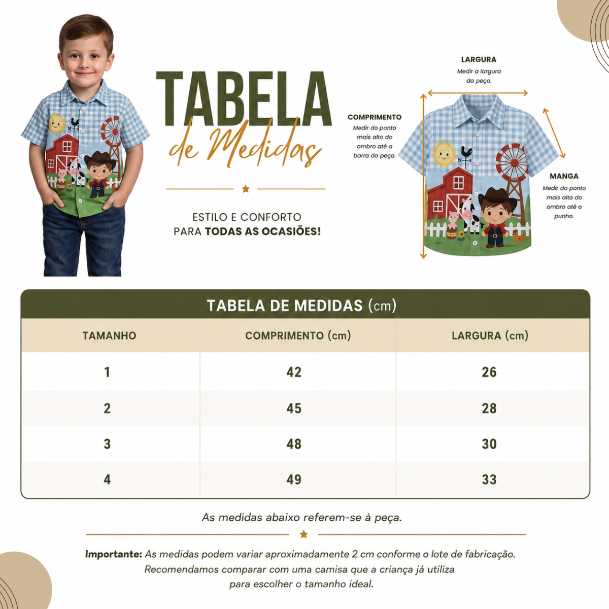 Camisa Infantil Social Temática Menino Fazendinha Personagem