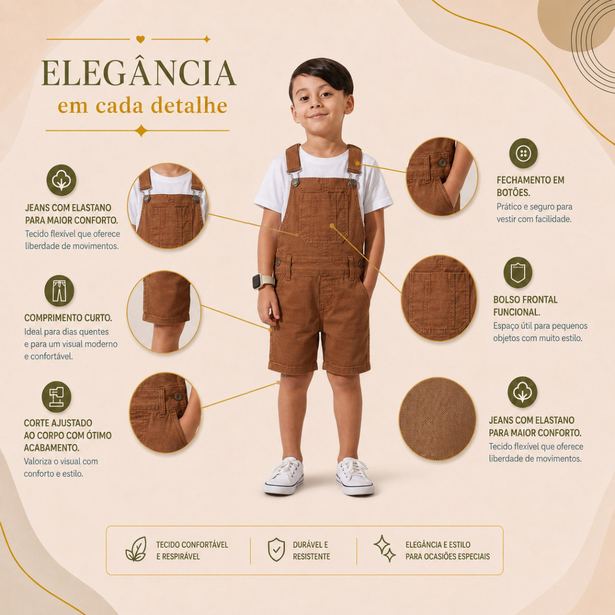 Jardineira Short Infantil Macacão Masculino Menino – foto 4