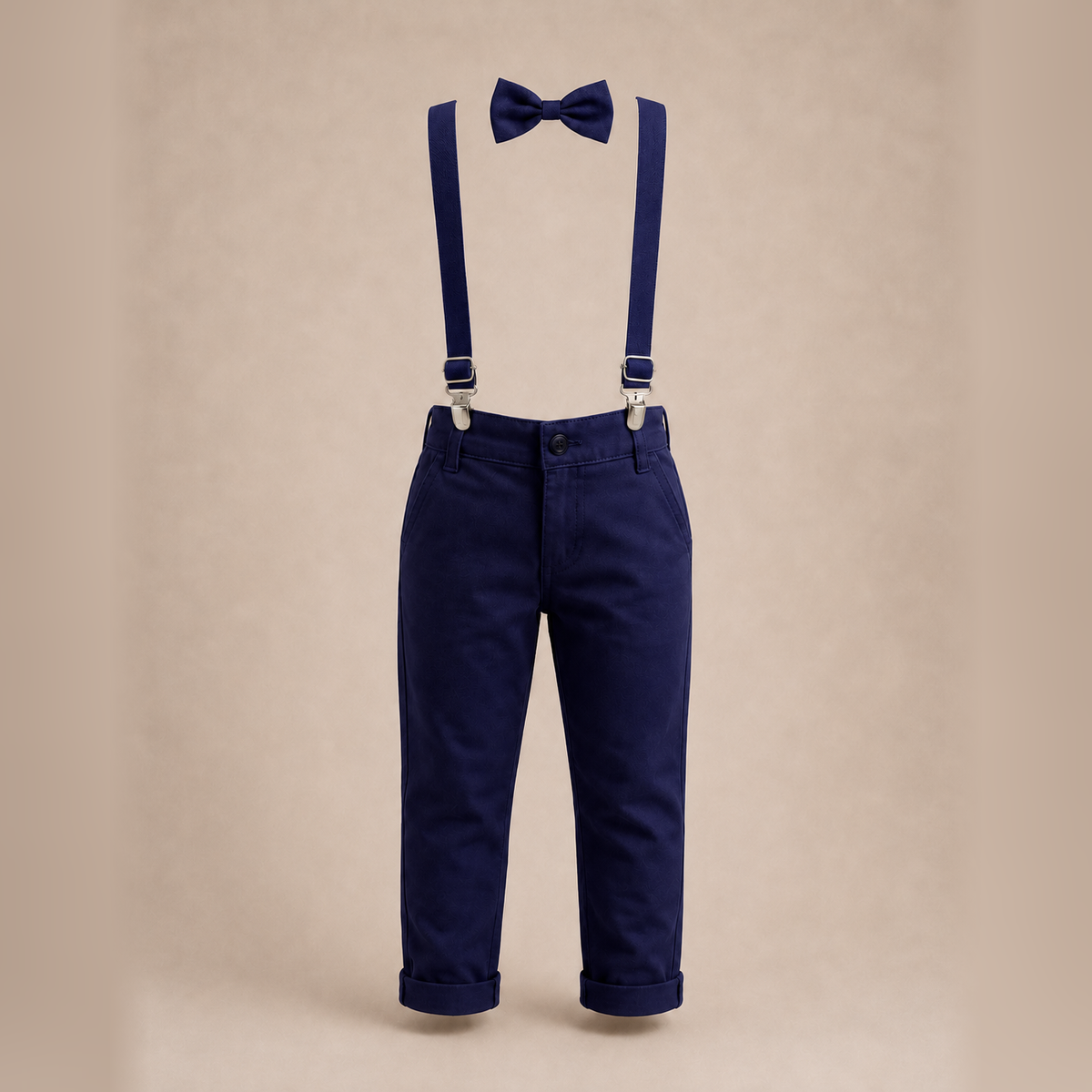 Calça Sarja Infantil Bolso Faca Elastano Gravata e Suspensório Ajustável 1 ao 16 anos
