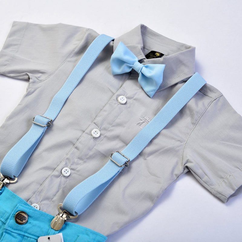 Conjunto temático Baby Shark - Camisa-Bermuda-kit Gravata