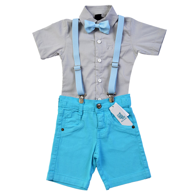 Conjunto temático Baby Shark - Camisa-Bermuda-kit Gravata