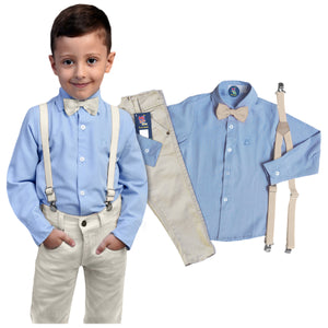 Conjunto Social Bebê Menino Batizado Infantil kit 4 peças - Azul bebê - 1 ao 16 anos (Atacado)