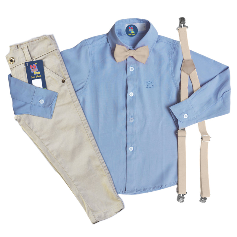 Conjunto Social Bebê Menino Batizado Infantil kit 4 peças - Azul bebê