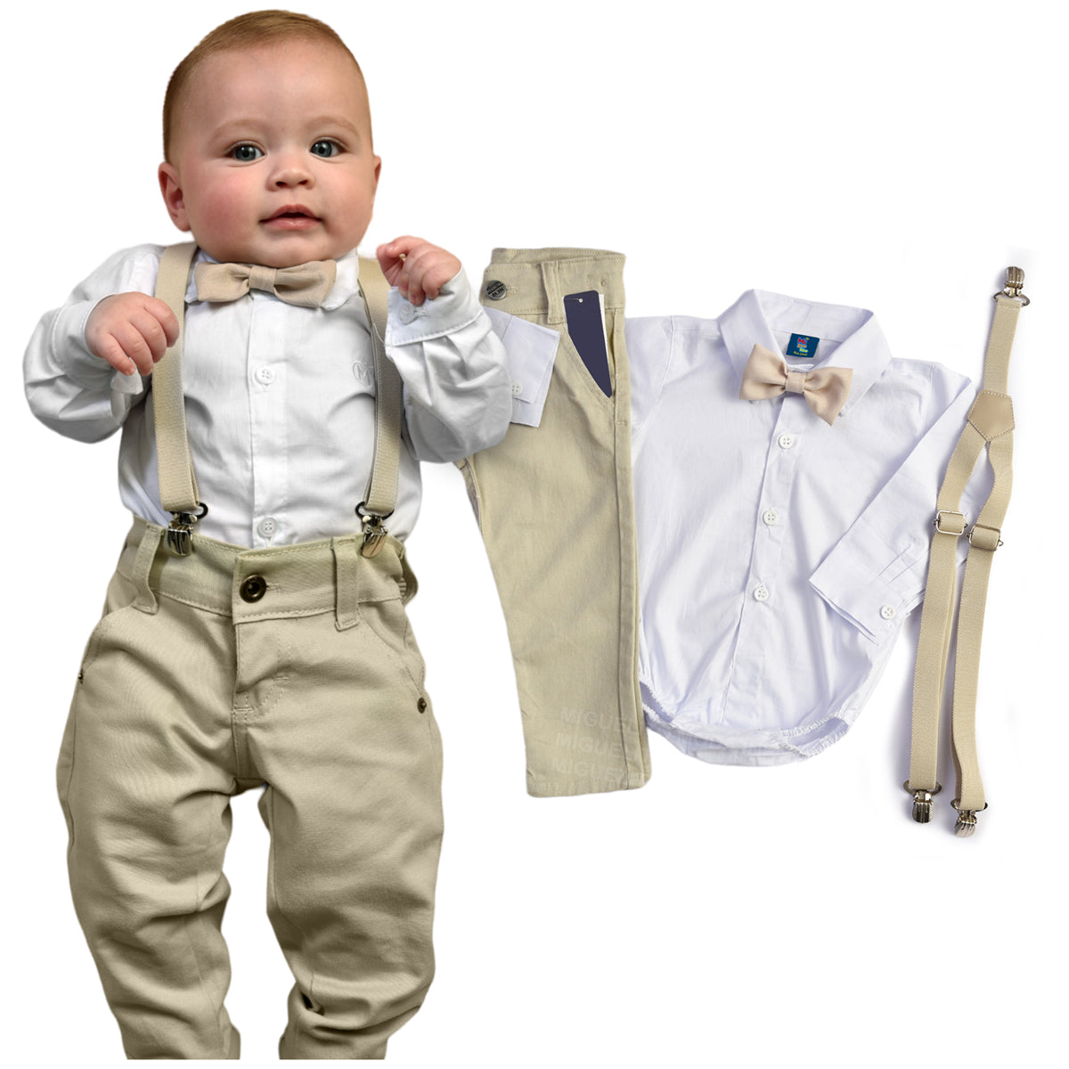 Conjunto Social Infantil Bege Batizado P ao 16 anos (Atacado)