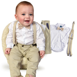 Conjunto Social Infantil Bege Batizado P ao 16 anos (Atacado)