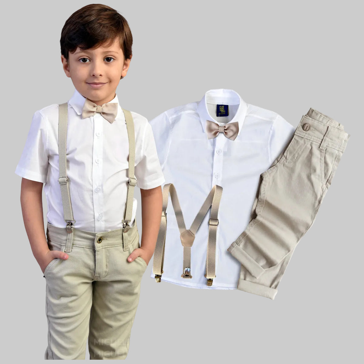 Conjunto Pajem Infantil para Casamento | Suspensório e Gravata - Manga Curta