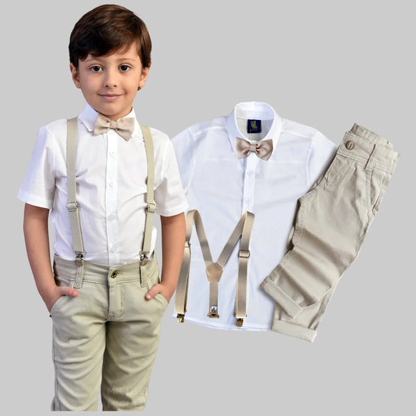 Conjunto Pajem Infantil para Casamento | Suspensório e Gravata - Manga Curta (Atacado)