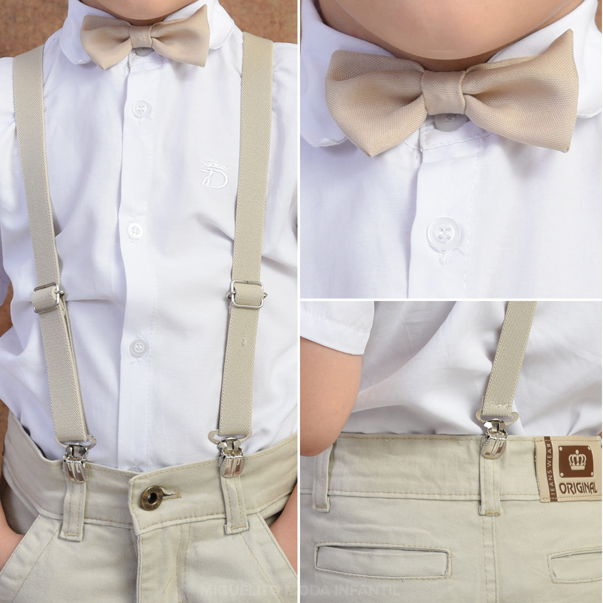 Conjunto Pajem Infantil para Casamento | Suspensório e Gravata - Manga Curta