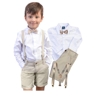 Conjunto Bege Pajem Camisa Manga Longa E Bermuda P ao 16 anos (Atacado)