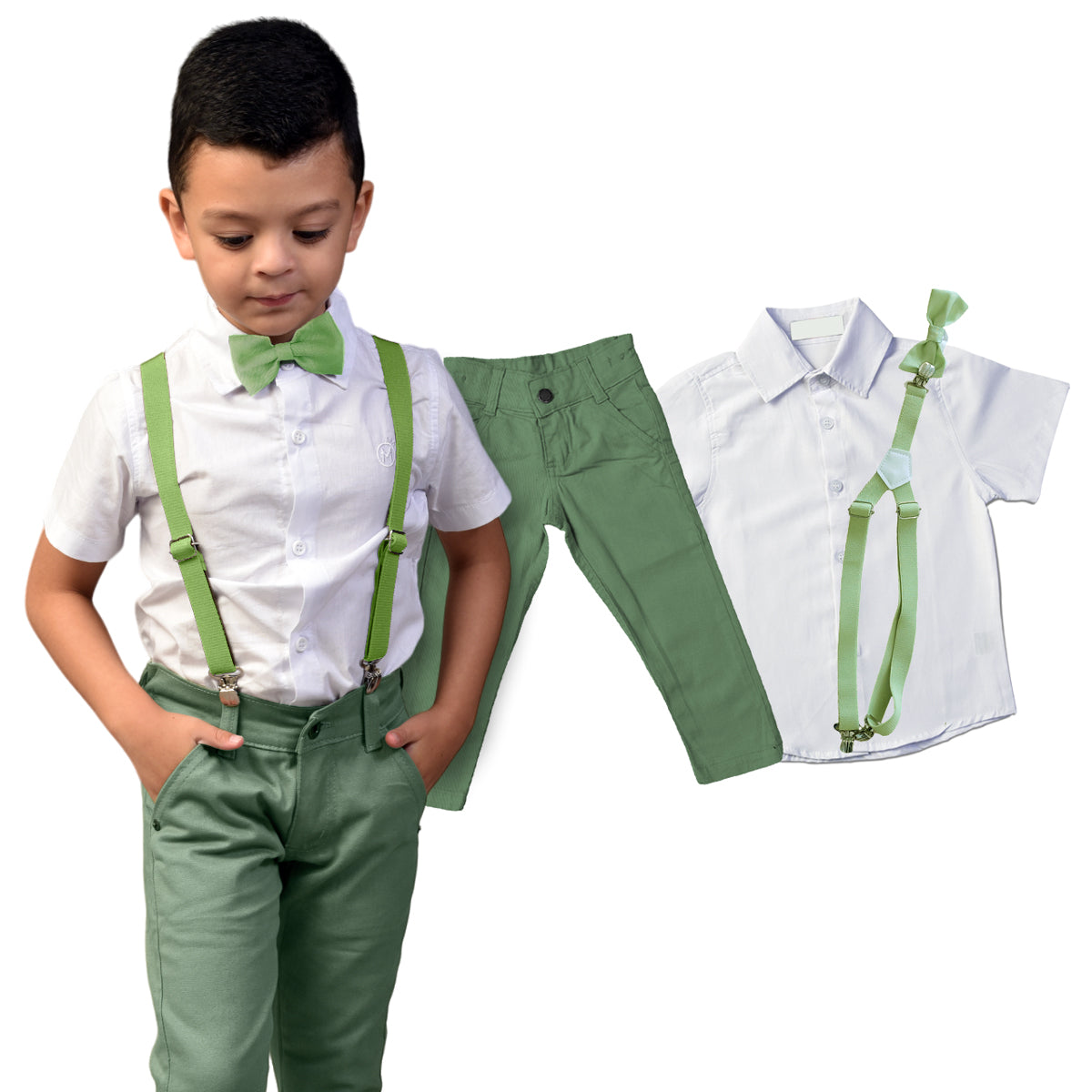 Conjunto Verde Oliva Calça e Camisa Manga Curta 1 ao 16 anos