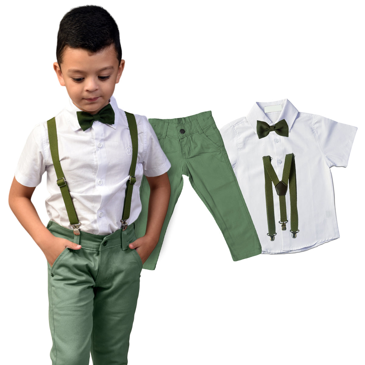 Conjunto Verde Oliva Calça e Camisa Manga Curta 1 ao 16 anos