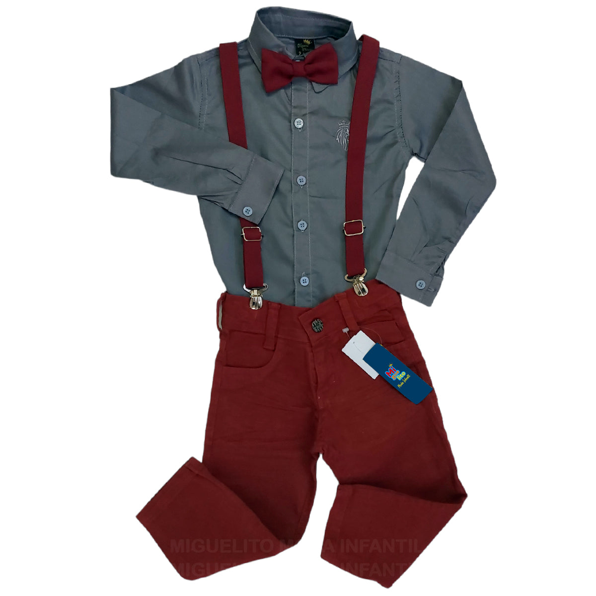 Conjunto Para Formatura e Casamento Antialérgico Marsala + cinza 1 ao 8 anos (Atacado)