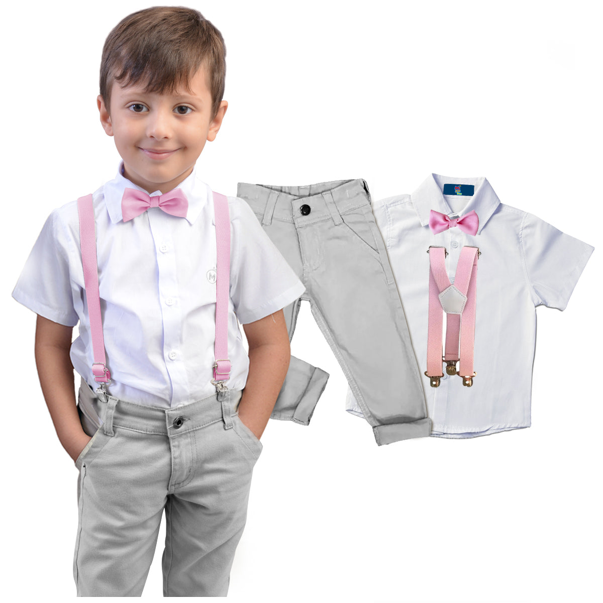 Conjunto Cinza Casamento Manga Curta Juvenil 10 ao 16 anos (Atacado)