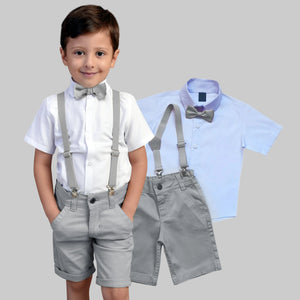 Conjunto Batizado Cinza Camisa Manga Curta e Bermuda  P ao  16 anos