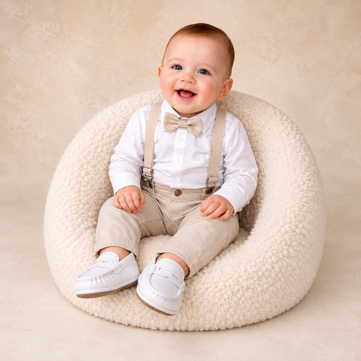 Conjunto Casamento Bege Suspensório e Gravata Infantil – cor Bege