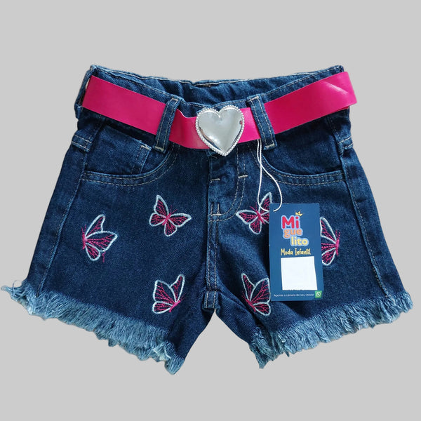 Short Jeans Infantil Com Cinto De Borboleta Infantil