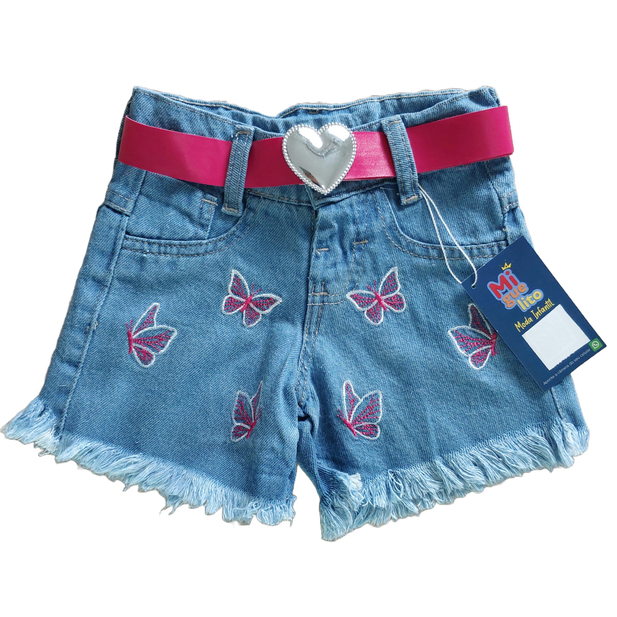 Short Jeans Infantil Com Cinto De Borboleta Infantil