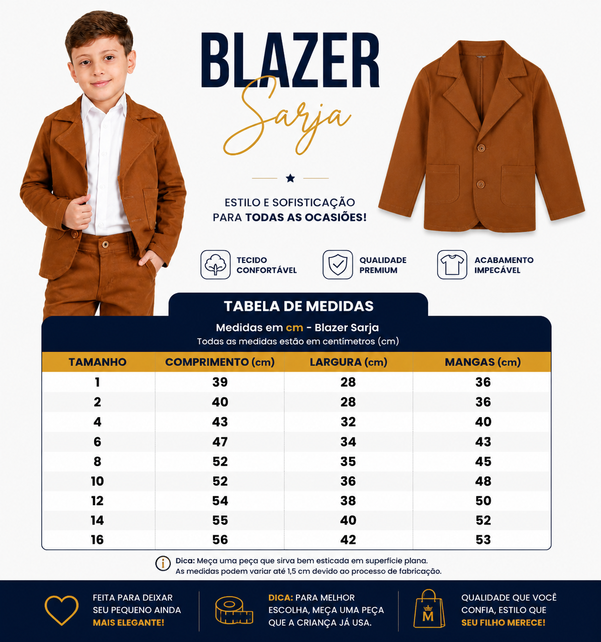 Blazer Infantil Masculino Sarja - Envio imediato