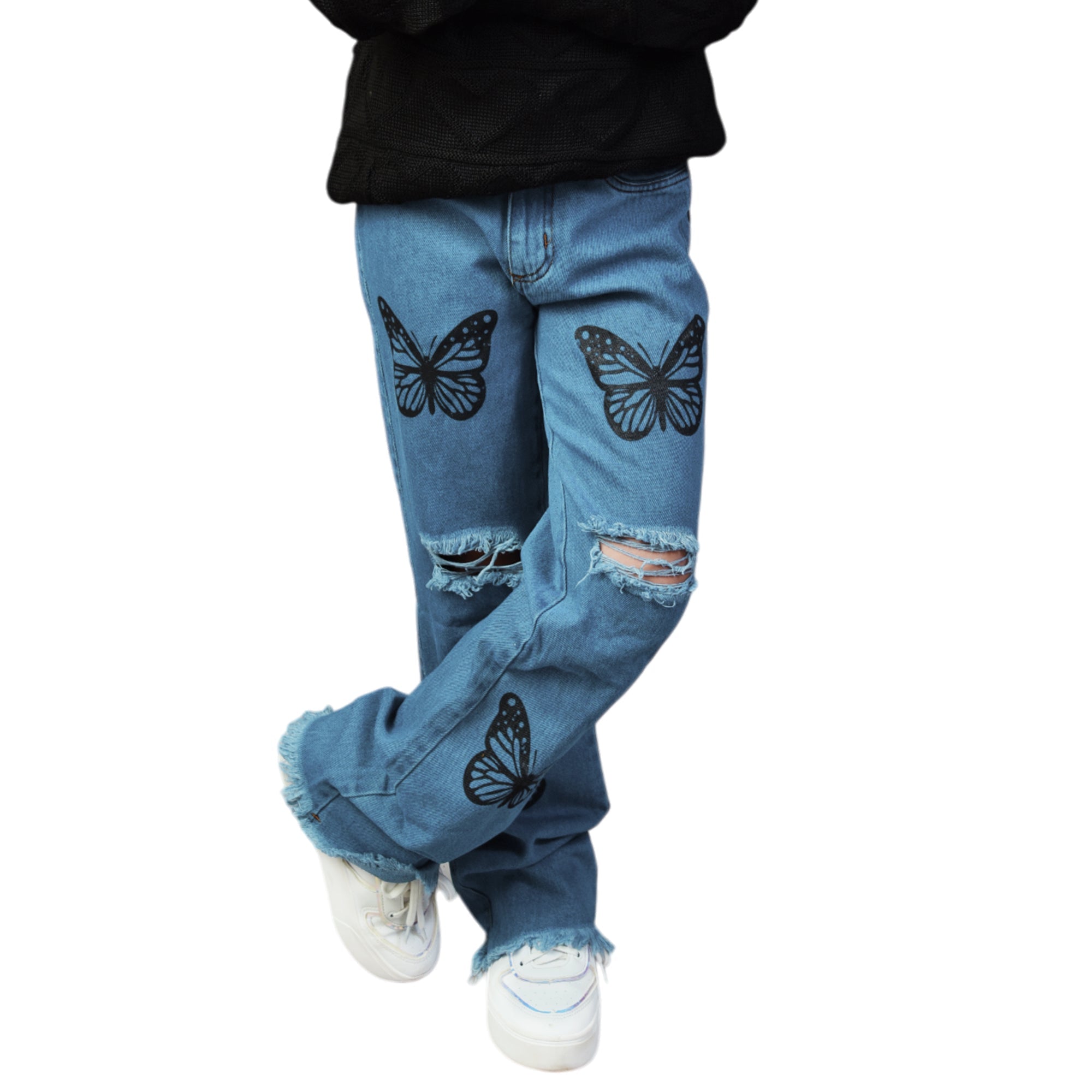 Conjunto Feminino Juvenil + Suéter E Calça Jeans Borboleta (Atacado)