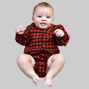 Body  Bebê Menino Manga Longa Estampa Xadrez Flanelado 0 a 11 meses