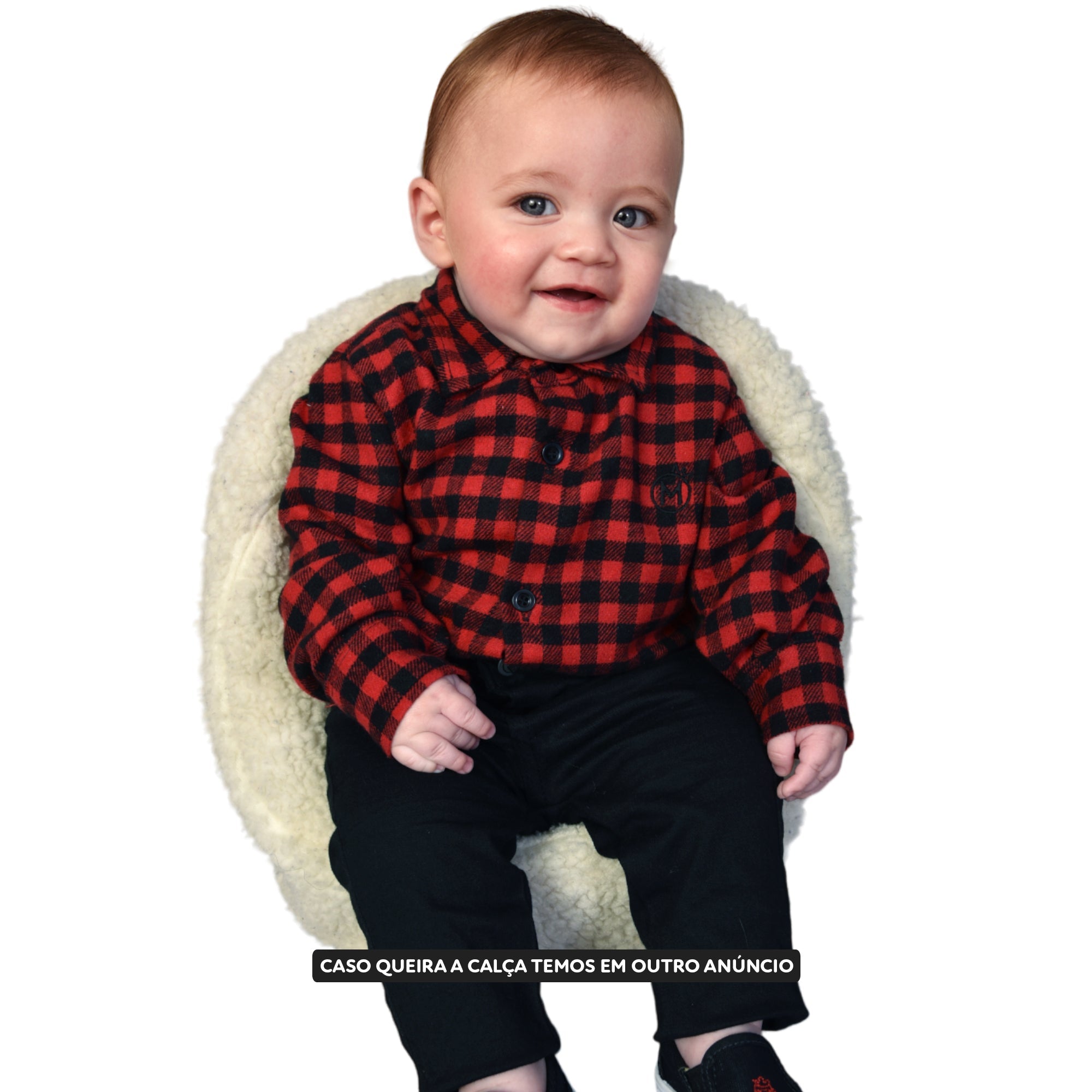 Body  Bebê Menino Manga Longa Estampa Xadrez Flanelado 0 a 11 meses (Atacado)