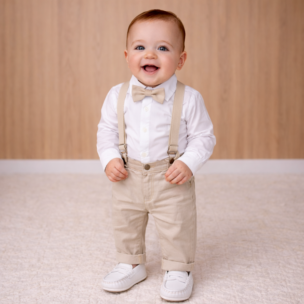 Conjunto Social Infantil Bege Batizado P ao 16 anos