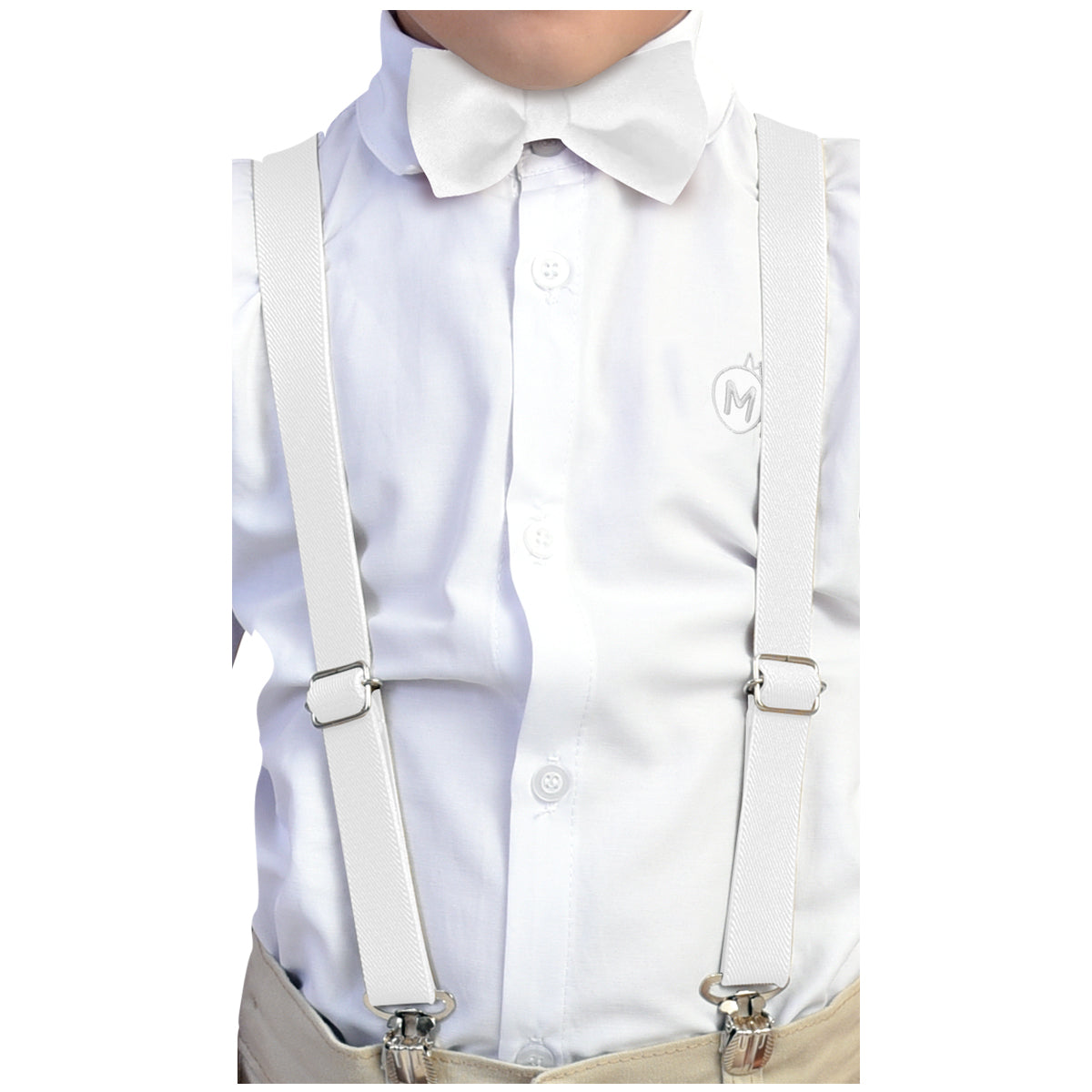 Kit Gravata Borboleta e Suspensório Infantil Tons Neutros