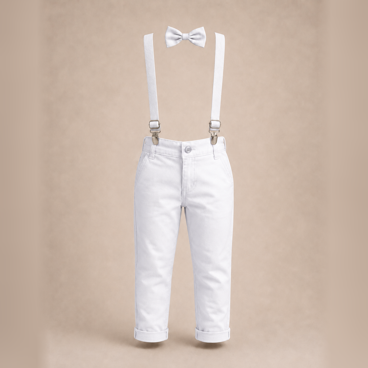 Calça Sarja Infantil Bolso Faca Elastano Gravata e Suspensório Ajustável 1 ao 16 anos